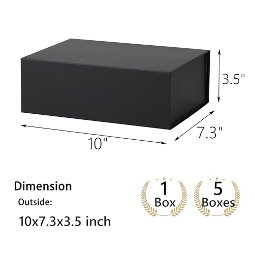 Black Gift Box,10x7.3x3.5 Gift Boxes With Lids For Presents Includes Ribbon And Diy Printable Sticker Paper,Bridesmaid Proposal Box,Magnetic Gift Box For Birthday,Wedding,Graduation - color: 10x7.3x3.5inch-Black-Pack 5