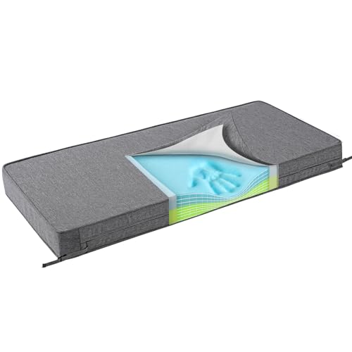 SUNROX Gel Memory Foam Bench Cushion with Ties, Ultra Durable Water Resistant FadeShield Outdoor/Indoor Universal Bench Seat Pads 36 x 14 x 4 inch, Heather Charcoal - color: Heather Charcoal, size: 36"x14"x4"