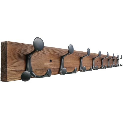 SKOLOO 43-Inch Wood Coat Rack Wall Mount with 8 Triple Hooks - Ideal for Family Entrances, Classrooms, and Pet Supplies Storage - Perfect Coat Hooks for Wall,Charred Golden Brown - color: Charred Golden Brown, size: 43 inch
