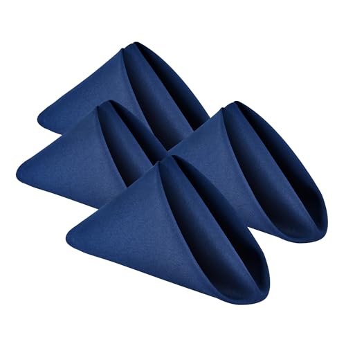 Wolkemer Set of 4 Navy Blue Cloth Napkins 17 x 17 Inches Solid Washable Polyester Dinner Napkins with Hemmed Edges for Dinners Parties Weddings Banquets Events Table Decoration - color: Navy Blue