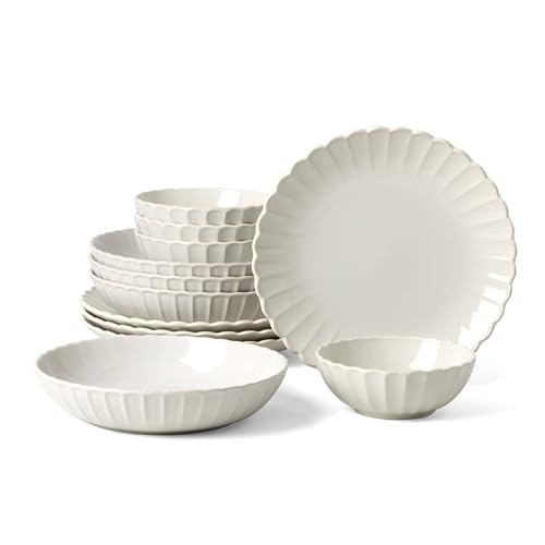 Lenox French Perle Scallop White Dinnerware Plate and Bowl Set, 12-Piece | dishwasher safe, microwave safe | plates and bowls sets for kitchen and dining | 11 inch plate, dish set - style: 12-Piece Dinnerware Set (Bowls)