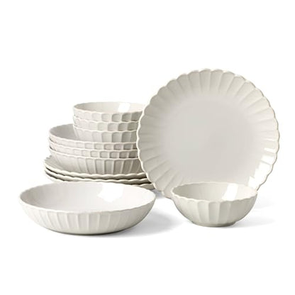 Lenox French Perle Scallop White Dinnerware Plate and Bowl Set, 12-Piece | dishwasher safe, microwave safe | plates and bowls sets for kitchen and dining | 11 inch plate, dish set - style: 12-Piece Dinnerware Set (Bowls)
