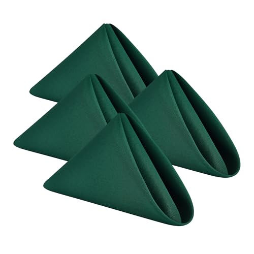 Wolkemer Set of 4 Hunter Green Cloth Napkins 17 x 17 Inches Solid Washable Polyester Dinner Napkins with Hemmed Edges for Dinners Parties Weddings Banquets Events Table Decoration - color: Dark Green