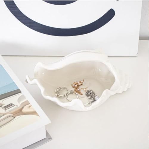 Conch Shell Tea Light Candle Holder, Shell Jewelry Dish, Ocean Coastal Beach Themed Ceramic White Sea Shell Jewelry Tray Dish Candy Dish Key Holder for Table Home Party Décor