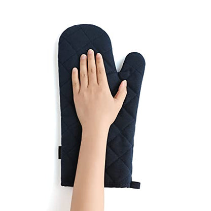 Oven Mitts and Pot Holders 4 pcs Set,High Heat Resistant 500 Degree Extra Thicken Long Kitchen Cotton Oven Glove for Cooking (12 Inch,Deep Blue) - color: Cotton-deep Blue