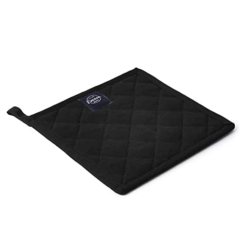 Encasa XO Pot Holders, Quilted Kitchen Hot Pads 8"x8" Full Black | 100% Heavyweight Cotton | Quilted Insulation | Multipurpose Trivets & Hot Pads | Hanging Loop | Set of 2 - color: Full Black