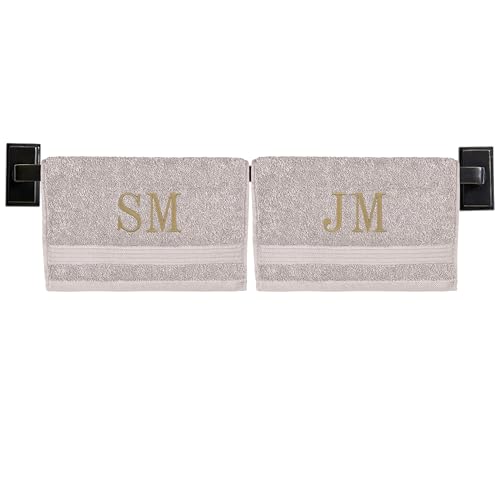 Personalized Washcloths | Set of 2 | Choose from 12 Fonts | Genuine Turkish Cotton | Oeko-Tex Certified | Personalized Towels | Bathroom Towels - color: Beige - Washcloths