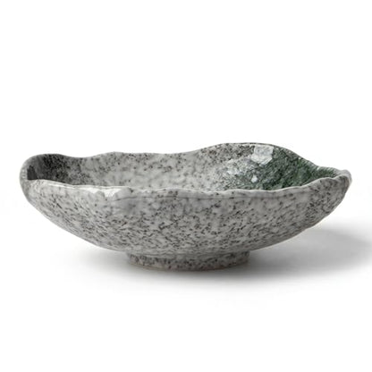 DOWAN 9.5" Wabi-Sabi Decorative Bowl, Irregular Moss Green Glazed Ceramic Catchall Bowl for Keys and Wallet, Stone Texture Centerpiece Table Bowl for Entryway, Living Room & Coffee Table Decor