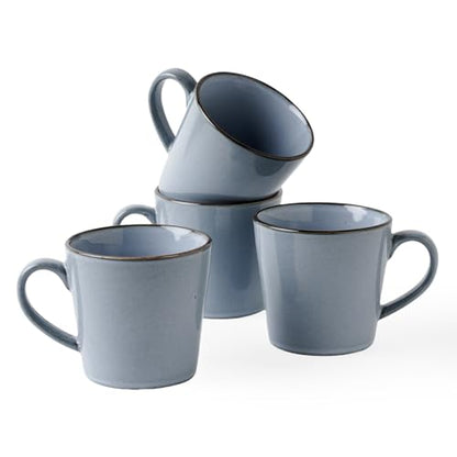 famiware Coffee Mug Set of 4, Annecy 14 oz Ceramic Cups Set with Handle | Stoneware Coffee Cup Set, Microwavable and Dishwasherable Stoneware, Drinkware Set for Tea, Latte, Cappuccino, Reactive Blue - color: Reactive Blue, size: Annecy