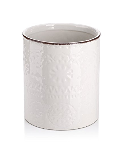 DOWAN 7.2" Kitchen Utensil Holder, Extra Large Farmhouse Utensil Holders for Countertop, Ceramic Utensil Crock, Anti Slip Cork Bottom - color: Off-white