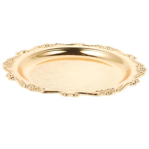 Sewroro Golden Serving Tray Round Iron Dessert Platter Snack Serving Platter for Home Entertaining and Jewelry Display - color: Golden
