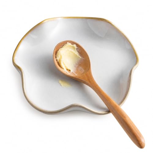 Miamolo Spoon Rest for Stove Top, Spoon Holder for Stove, 5.3In Ceramic Spoon Rest for Kitchen Counter, Coffee Spoon Holder with Ruffled Edge, Farmhouse Spatula Holder for Kitchen Decor, Beige - color: Beige