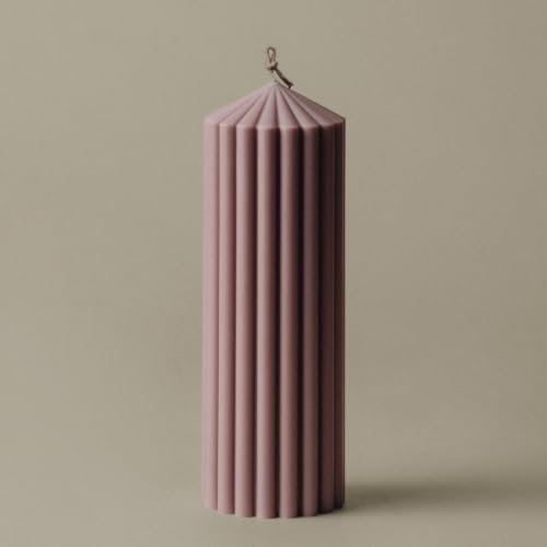 LAWA Ribbed Peak Pillar Candle - Large Beautiful Handmade Pillar Soy Wax Candle Elegant Bubble Aesthetic Candle Housewarming Gift Home Room Shelf Decor Idea in Dusty Rose, Medium - color: Dusty Rose, size: Medium