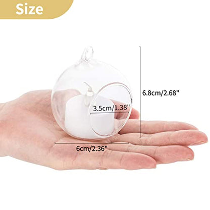 108 Pcs Mini Hanging Tealight Holder with LED Candles, 2.36in Hanging Glass Globes Candle Holder, Hanging Glass Terrarium Glass containers for Wedding Party Tree Decoration (Contains LED Candles) | Includes Flameless Votives, 2.36-Inch Clear Globes, Ready
