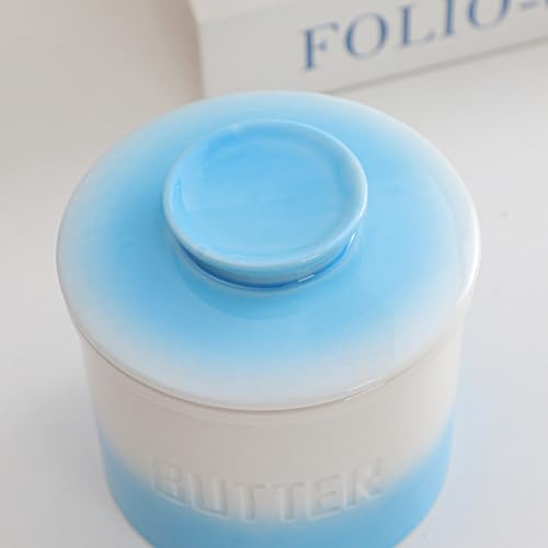 Butter Jar, French-Style Butter Dish with Lid, with Water Line, Countertop Suitable, Housewarming Gift Box, Kitchen & Home Decoration (gradient blue, Ceramic) - color: gradient blue