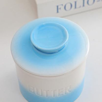 Butter Jar, French-Style Butter Dish with Lid, with Water Line, Countertop Suitable, Housewarming Gift Box, Kitchen & Home Decoration (gradient blue, Ceramic) - color: gradient blue