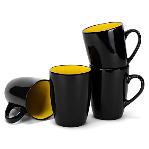 Elanze Designs Color Pop Yellow Black Exterior 16 ounce Glossy Ceramic Mugs Matching Set of 4 - color: Yellow