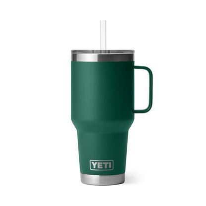 YETI Rambler 35 oz Tumbler with Handle and Straw Lid, Travel Mug Water Tumbler, Vacuum Insulated Cup with Handle, Stainless Steel, Black Forest Green - color: Black Forest Green, style: 35oz
