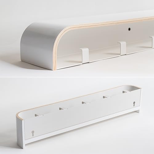 Kazai. Wall-Mounted Coat Rack 'Toke' - Modern Design Coat Rack with Hidden Wall Hooks - Solid Wood Veneer Panel Coat Hanger - White - color: White, size: 5 Hooks