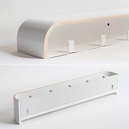 Kazai. Wall-Mounted Coat Rack 'Toke' - Modern Design Coat Rack with Hidden Wall Hooks - Solid Wood Veneer Panel Coat Hanger - White - color: White, size: 5 Hooks