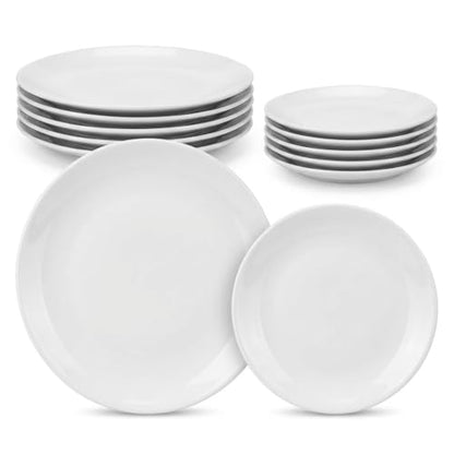 Miicol Ceramic White Appetizer & Dessert Plates Bundle, 6" and 8" Porcelain Serving Set of 12