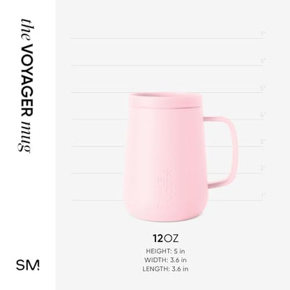 Simple Modern Voyager Signature Mug | Travel Coffee Tumbler with 360° Lid and Handle | Ceramic-Lined Insulated Stainless Steel Iced Cold Brew Cup | 12oz, Blush - color: -Blush