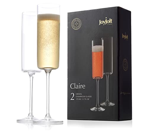 JoyJolt Champagne Flutes, Claire Collection Crystal Champagne Glasses Set of 2, 5.7 Ounce Capacity, Exquisite Craftsmanship, Ideal for Home Bar, Special Occasions – Made in Europe - style: Champagne Flutes