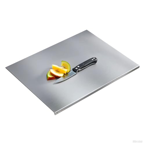 304 Stainless Steel Cutting Board – Stainless Steel Kitchen Chopping Boards Non-Slip, Dishwasher Safe – Ideal for Meat, Vegetables, Fruits, Bread & Baking – Commercial & Home Use (15.7 * 11.8in) - size: 15.7"L x 11.8"W