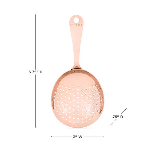 Viski Julep Stainless Steel Cocktail Strainer, Bar Tools, Drinks Spoon for Bartenders and Mixologists, Home or Commercial Use, Professional Metal Barware, Copper - color: Copper, style: Julep