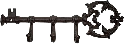 Stephanie Imports Rustic Cast Iron Large Key-Shaped Holder with 3 Key Hooks for Wall Mount (Rustic Bronze) - color: Rustic Bronze