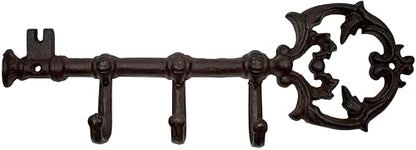 Stephanie Imports Rustic Cast Iron Large Key-Shaped Holder with 3 Key Hooks for Wall Mount (Rustic Bronze) - color: Rustic Bronze