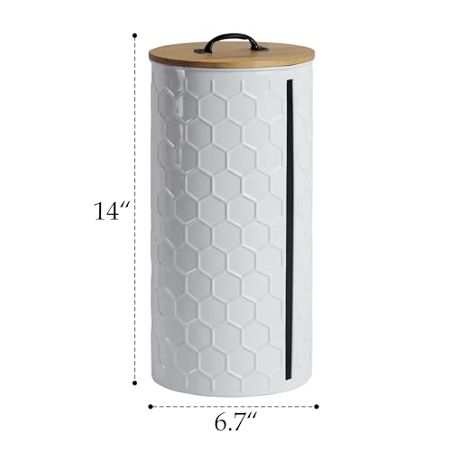 Metal Paper Towel Holder, Weighted Base with Suction Cups | White Honeycomb Pattern Embossed with Wooden Lid, Easy Tear Roll Dispenser for Kitchen Counter, Bars, Dining Tables - color: Honeycomb White