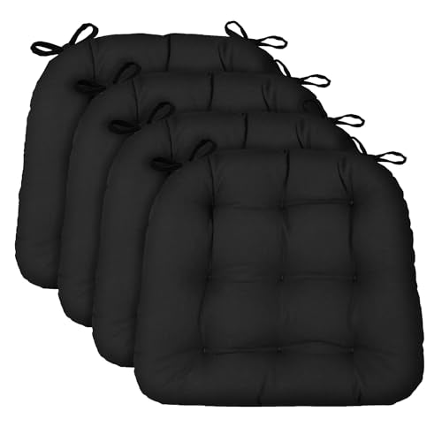 Barnett Home Decor Chair Cushions for Dining Chairs - 16.5x18 Kitchen Chair Cushions - Machine Washable, 100% Cotton, Made in USA - Latex Foam Comfort Chair Pads - Cotton Duck Black Medium Pack of 4 - color: Cotton Duck Black, size: Medium (16.5"D x 18W x