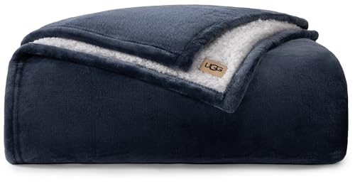 UGG Nita Twin Blanket, Reversible Plush Fleece, 66" x 90", Blue | Fits Twin or Twin XL Beds, UGG Fluff Plush Face, Smooth UGG Fluff Reverse, OEKO-TEX Compliant, Warm & Cozy, Dorm Bedding - color: Blue, size: Twin/Twin XL