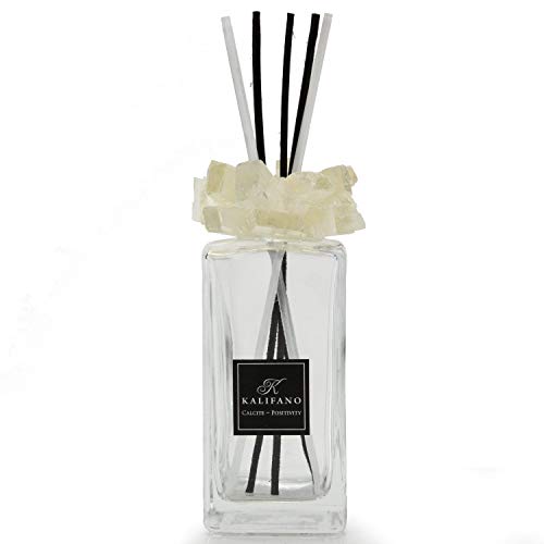 KALIFANO Luxury Glass and Calcite Crystal Diffuser with Decorative Selenite Reeds - Premium Fragrance/Aroma Diffuser Bottle with Healing Effects (Essential Oils Not Included) - color: Calcite
