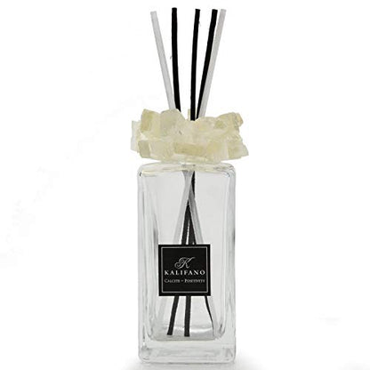 KALIFANO Luxury Glass and Calcite Crystal Diffuser with Decorative Selenite Reeds - Premium Fragrance/Aroma Diffuser Bottle with Healing Effects (Essential Oils Not Included) - color: Calcite