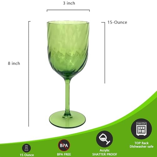 Yalin Set of 6 Unbreakable 15 oz Acrylic Plastic Wine and Water Tumbler Stackable Goblets. (Green, 15 oz) - color: Green, size: 15 oz
