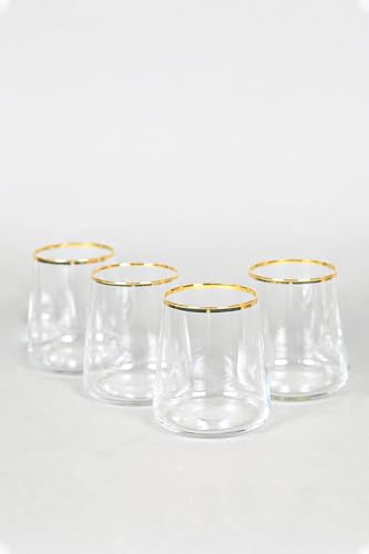 RAKLE Avantgarde Stemless Wine Glasses Set of 4, 14.3oz Gold Rimmed Drinking Tumblers for Red White Rose Wine and Cocktails, Lead-Free Durable Dishwasher Safe Glassware, Elegant Gold Accented Design - color: Gold-rimmed stemless