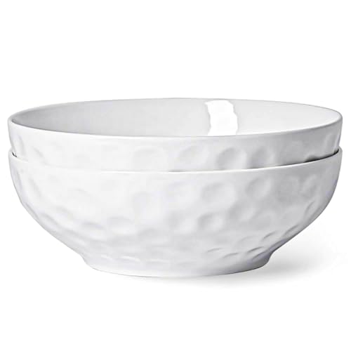 HOMBENE Large Pasta Bowls Set of 2, 9 Inch Pasta Serving Bowl Dinner Bowls, Wide and Shallow Microwave Dishwasher Safe Bowl Set of 2 - color: White, size: 9.5 IN