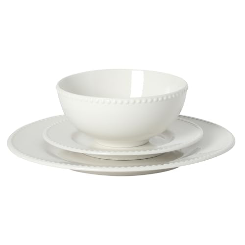 Gibson Home Caviara Plates and Bowls Set, 12-Piece Dinnerware Set, White Round Beaded Rim Ceramic Dish Set, Dinner Plates, Salad Plates & Cereal Bowls - color: White (Caviara)
