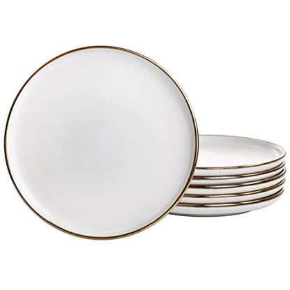 Elama Arthur 6 Piece Stoneware Salad Plate Set in Matt White with Gold Rim (Arthur Paul Salad), 6 Piece Set - color: Matte White, size: 6 Piece Set