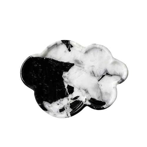 Natural Marble Tray Cloud Shape Vanity Trays, Jewelry Trays Holder Dish for Bathroom Countertop Home Decor Gift Black-White - color: Black-white