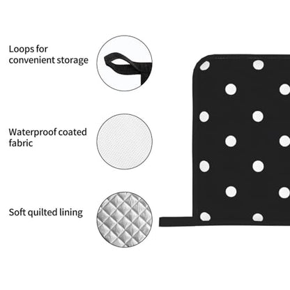 Black and White Polka Dot Oven Mitts and Pot Holders Set of 4 Non-Slip Oven Gloves Hot Pads for Kitchen Baking Cooking Grilling