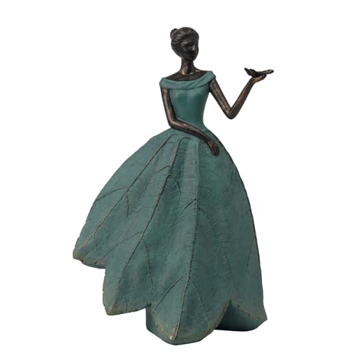 Guichifun Fairy Statue Leaf Angel Girls with Dragonfly 7.4 x 5.25 x 12 Inch | Resin, Home Decoration, Rustic Garden, Indoor/Outdoor Use, Yard Figurines Gift - color: Green-dragonfly, size: Large