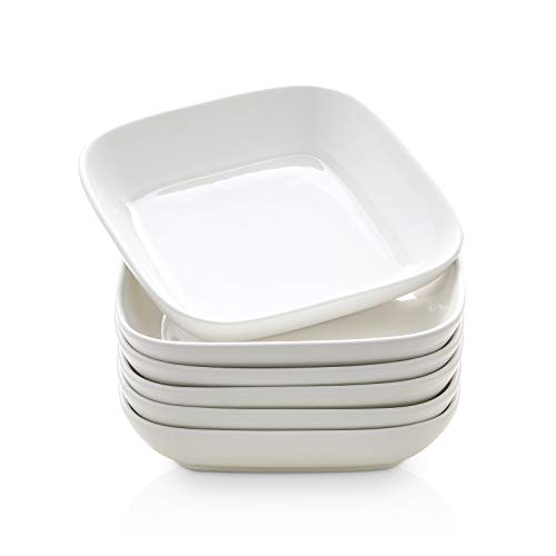 Selamica Porcelain 8-inch Square Dinner Plates, Pasta Salad Bowls, Set of 6, White - color: White