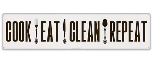 Cook Eat Clean Repeat Vintage Metal Sign for Home Kitchen Farmhouse Bakery Dinning Room Bar Wall Decor Funny Inspirational Poster Wall Art Retro Aluminum Sign 4x16 Inch - color: Cook Eat Clean Repeat Metal Sign 16x4 Inch