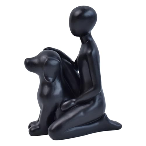 Dog Sculpture Home Decor - Cute Man and Dog Statue Decoration Modern Home Decoration Figurine for Living Room Office Shelf Desk Coffee Table Decor-Black-Sitting Posture - color: Black, size: 3.93*2.55*5.23 in