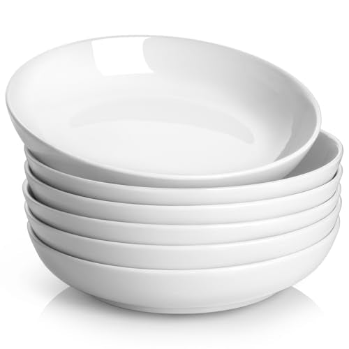 Y YHY Pasta Bowls, 30oz Salad Bowls White Soup Bowls Large Pasta Serving Bowl Porcelain Pasta Plates Wide and Shallow Bowls Set of 6 Microwave Dishwasher Safe Valentines Day Gift - color: White, size: 30 oz