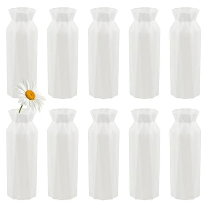 Haploon Plastic Vases 10 Pack Composite Flower Vase Conic Floral Holder | Small Tall Fake Flowerpot, Centerpiece Center Wedding Party Arrangement, Modern Living Room Table Décor, White Vases