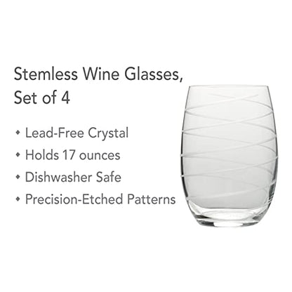 Mikasa Cheers Stemless Wine Glasses, Set of 4, 17-Ounce Clear Glasses, Durable and Elegant, Perfect for Red or White Wine, Dishwasher Safe - style: Stemless Wine Glass